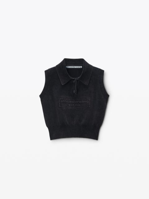 Black Cotton-Blend Chenille Logo Polo