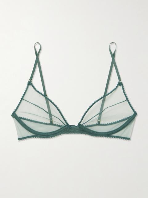 Perle Plunge Satin-trimmed Mesh Underwired Bra