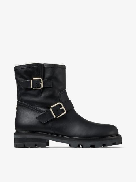 Youth II
Black Smooth Leather Biker Boots with Gold Buckles and Shearling Lining