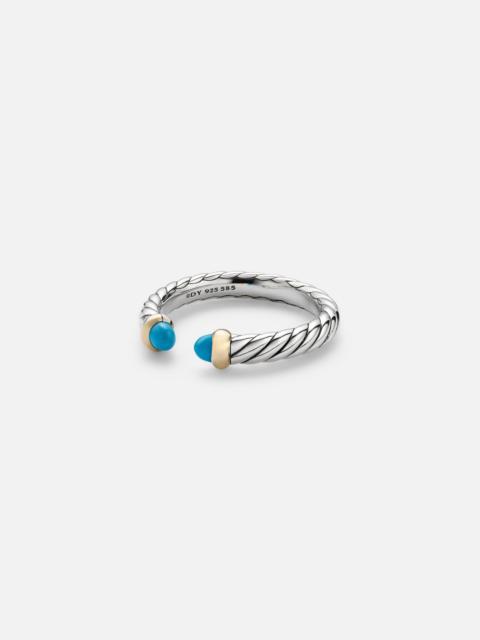 Petite Cable sterling silver ring with turquoises