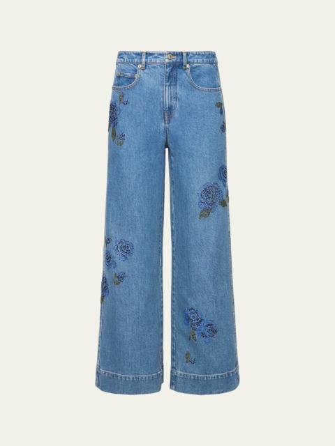 Betsy Wide-Leg Heatset Roses Jeans