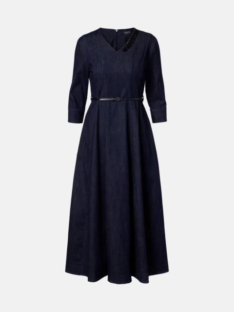 Vela embellished belted denim midi dress