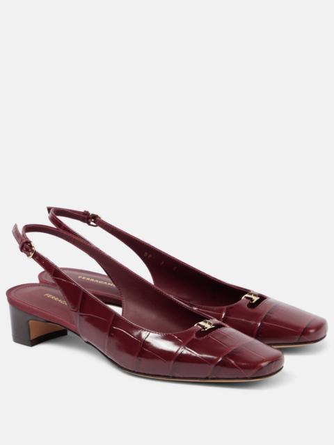 Croc-effect leather slingback pumps