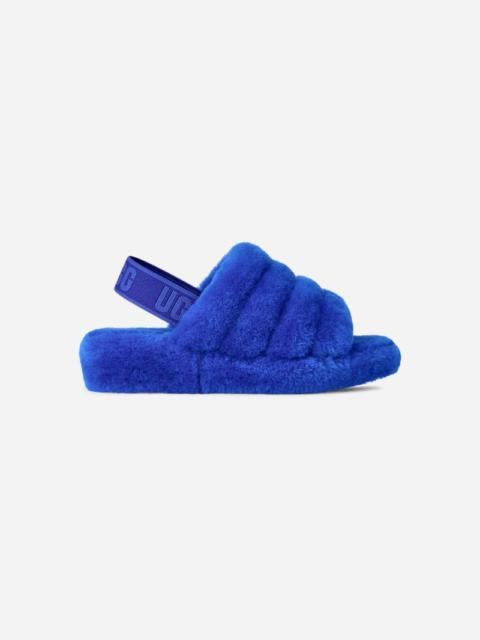 ® Women's Fluff Yeah Slide Sheepskin Slippers in Regal Blue/Dazzling Blue