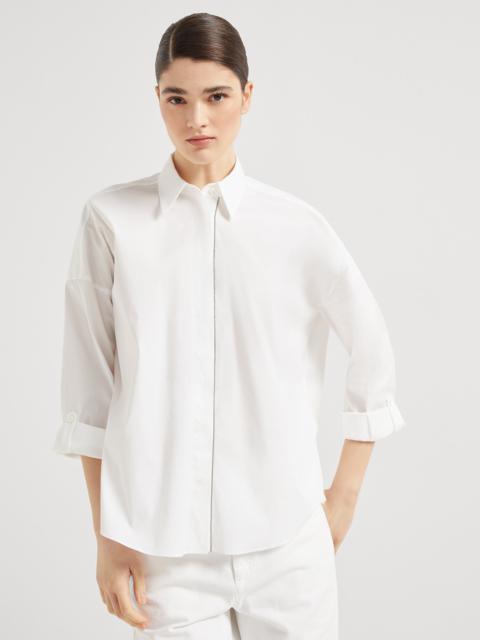 Stretch cotton poplin shirt with shiny trim