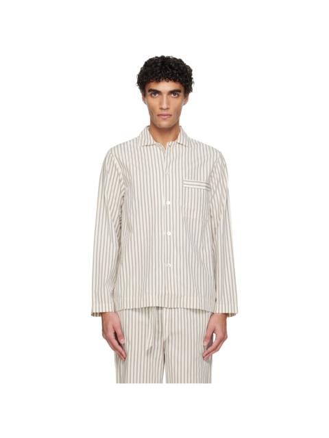 White & Brown Poplin Long-Sleeved Pyjama Shirt