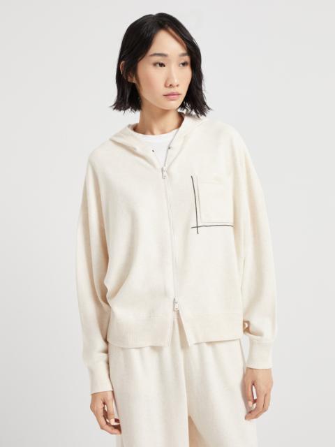 Virgin wool, cashmere and silk hooded cardigan with shiny pocket detail