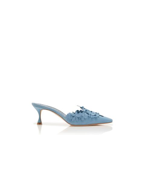 Light Blue Suede Pointed Toe Mules