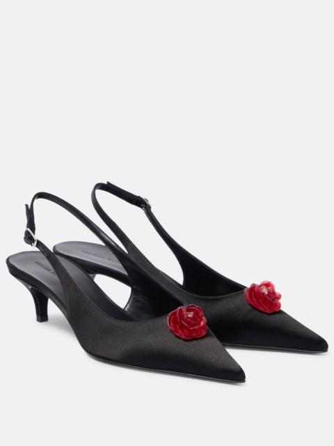 45 floral-appliqué satin slingback pumps