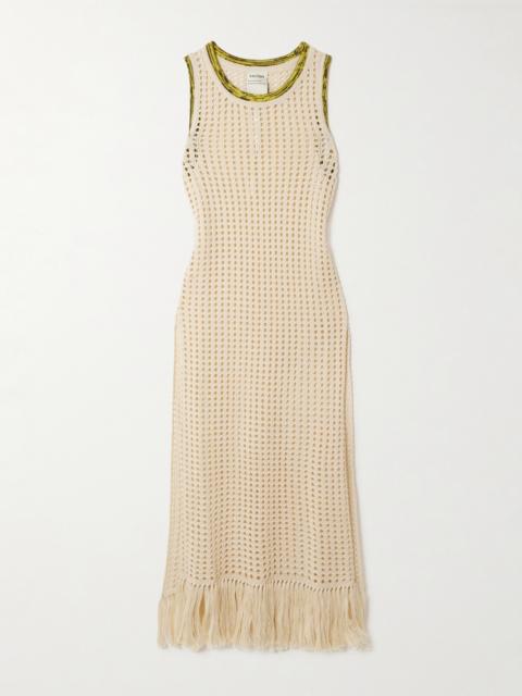 Atuq Fringed Open-knit Cotton Midi Dress