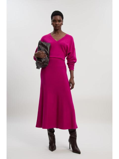 Viscose Blend V Neck Knit Midi Dress