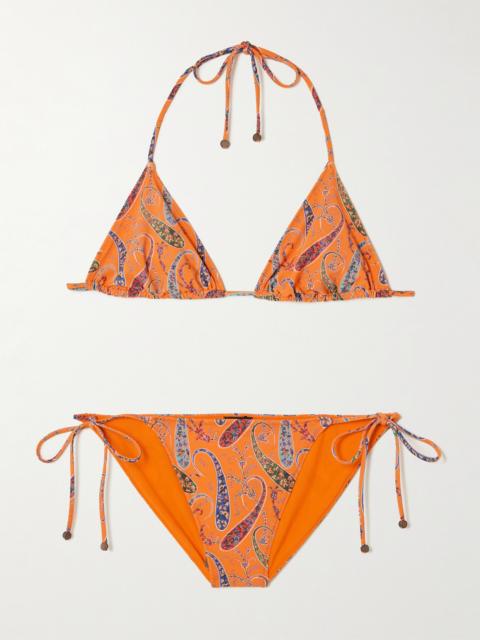 Embellished Paisley-print Triangle Bikini