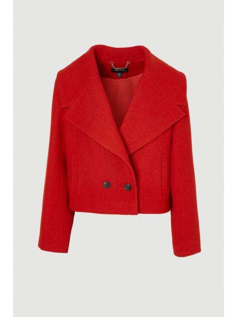 Wool Shawl Collar Tailored Double Breasted Short Coat