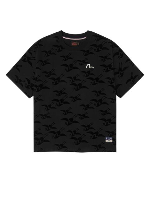 Allover Seagull Crane Flocking Print Relax Fit T-shirt