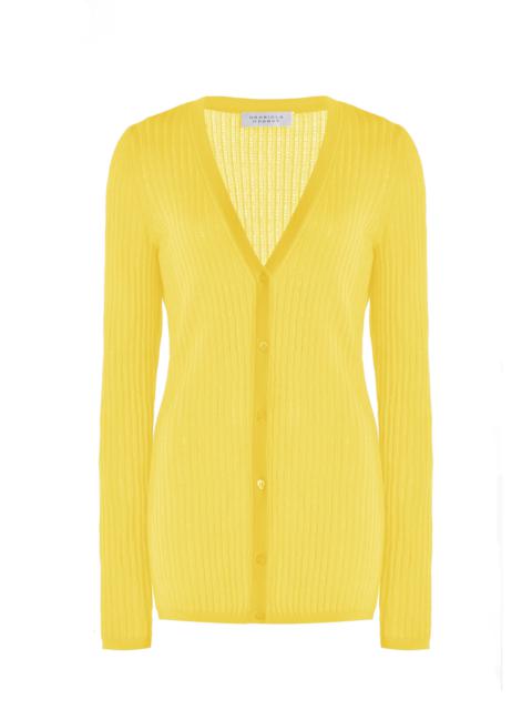 Emma Pointelle Knit Cardigan in Goldenrod Cashmere Silk