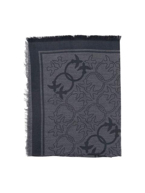 birds-pattern fringed-edges scarf