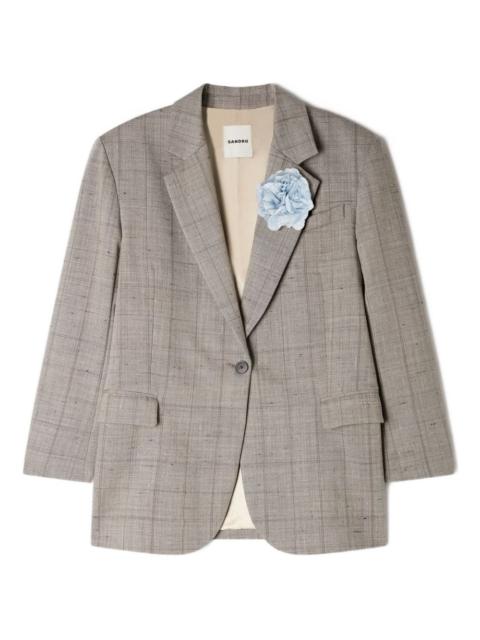 flower-brooch checked blazer