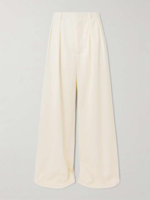 Pleated wool-twill wide-leg pants Off-white