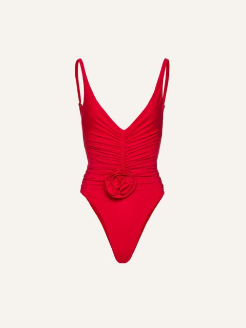 Ruched flower swimsuit in red
