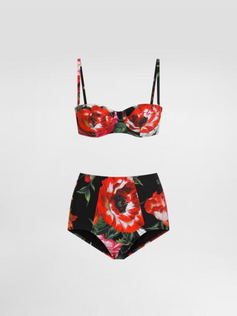 Flower-print padded bikini