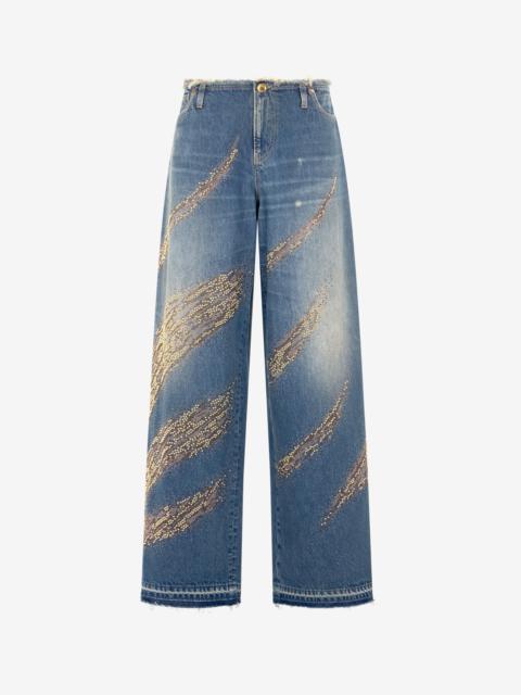 Jeans With Rhinestoned Zebra Pattern