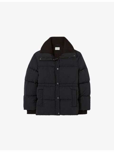 Padded Ribbed-Collar Woven Puffer Jacket