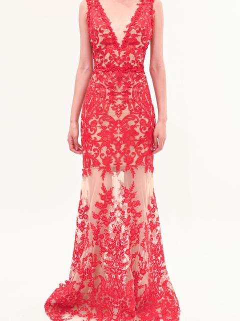 MIRRORED FLORAL SLEEVELESS GOWN