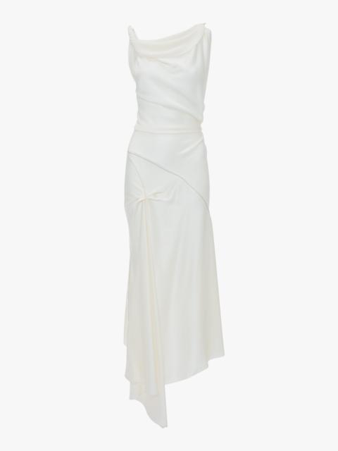 Asymmetric Draped Midi Dress In Ivory