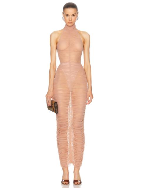 Ruched Mesh Maxi Dress