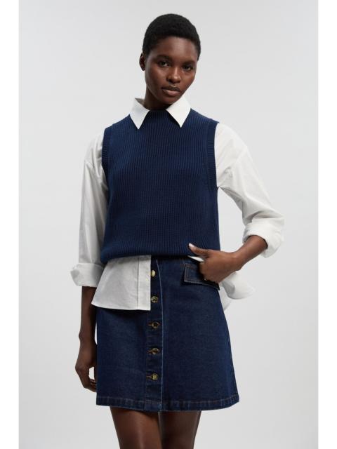 Petite Denim Button Front Mini Skirt