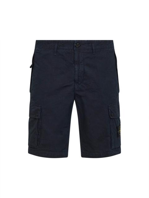 Blue organic cotton twill cargo Bermuda shorts