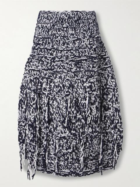 Inna fringed cotton-blend midi skirt Navy