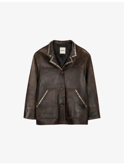 Oversized Stud-Embellished Leather Jacket