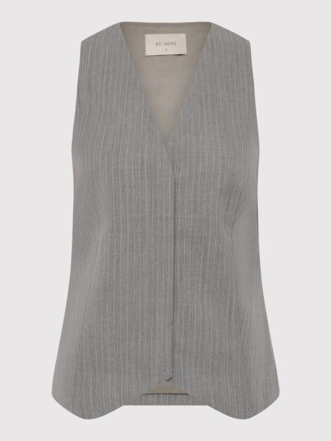 Pinstripe Wool Vest - Grey Pinstripe