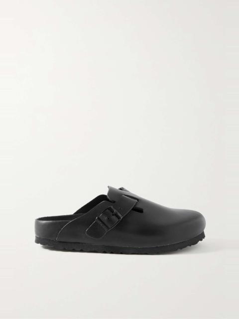 Boston suede-trimmed leather clogs