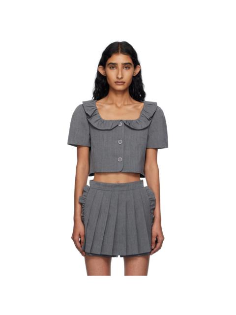 Gray Frilled Neck Cropped Top