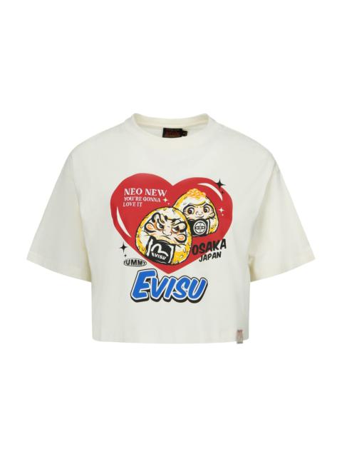 Onigiri Daruma and Heart Print Cropped T-shirt
