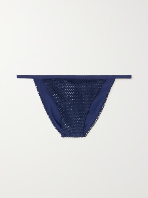 Moxie Mesh-trimmed Crystal-embellished Bikini Briefs