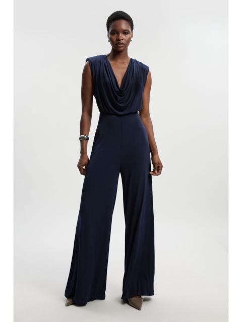 Jersey Crepe Cowl Neck Wide Leg Jumpsuit