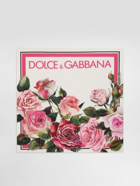 Rose-print silk twill foulard (70x70)