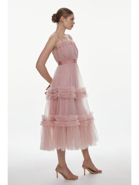 Tulle Bandeau Tiered Midi Dress
