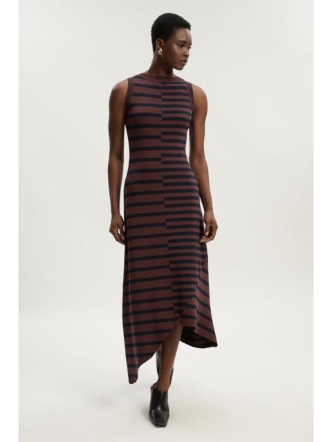 Asymmetric Hem Cut About Stripe Sleeveless Knitted Midi Dress