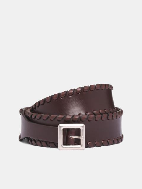 Brown Leather Maro Whipstitch Belt