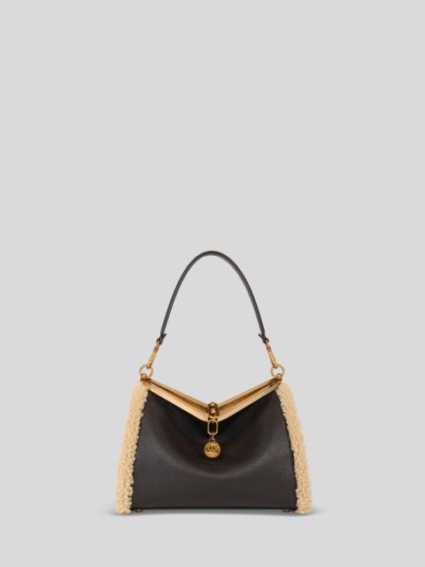 MEDIUM LEATHER VELA BAG WITH SHEARLING DETAILS