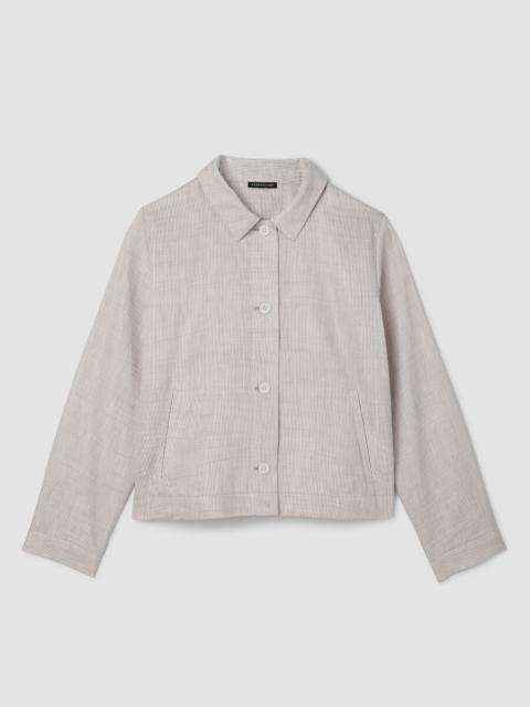 Striped Linen Nylon Sheen Classic Collar Jacket