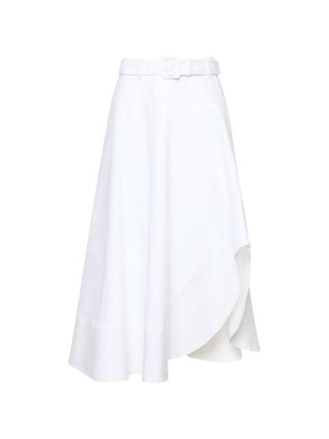 Zelda Jean belted asymmetric midi skirt