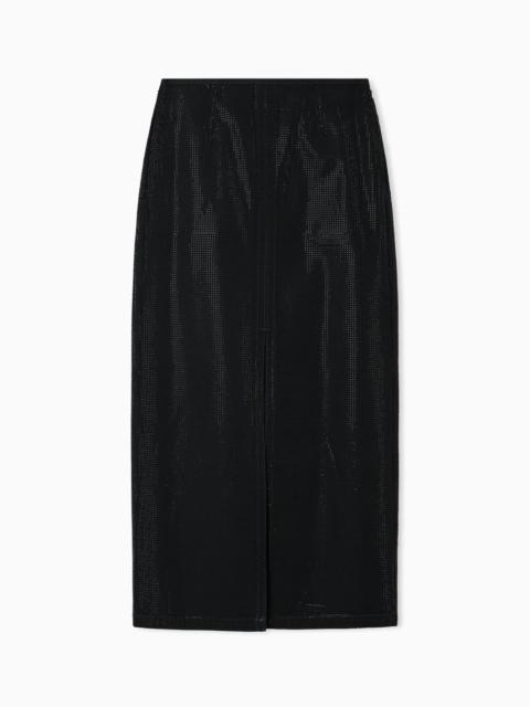 LONG DRILL SKIRT WITH ALL-OVER MICRO STUDS
