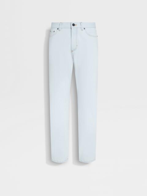 LIGHT BLUE BLEACHED COTTON ROCCIA JEANS