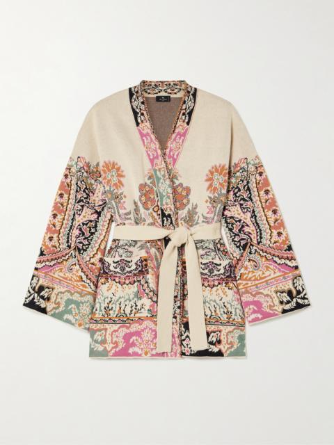 Belted Silk, Cotton And Linen-jacquard Cardigan