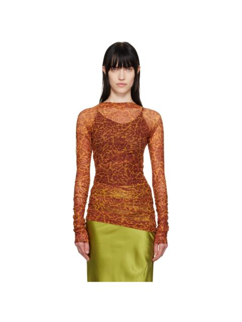 Orange Printed Long Sleeve T-shirt